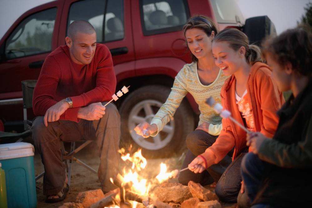 Family roasting marshmallows